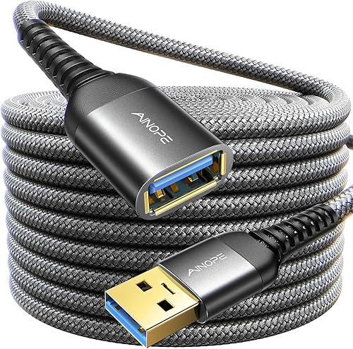 AINOPE - Cable de extensión USB 3.0 de 10 pies tipo A, macho a hembra. Cable de extensión de material duradero trenzado, alta transferencia de