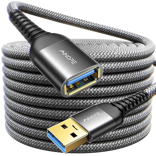 AINOPE 10FT USB 3.0 Extension Cable Type A Male to Female Extension Cord Durable Braided Material High Data Transfer Compatible with USB Keyboard,Mouse,Flash Drive, Hard Drive,Printer-Black