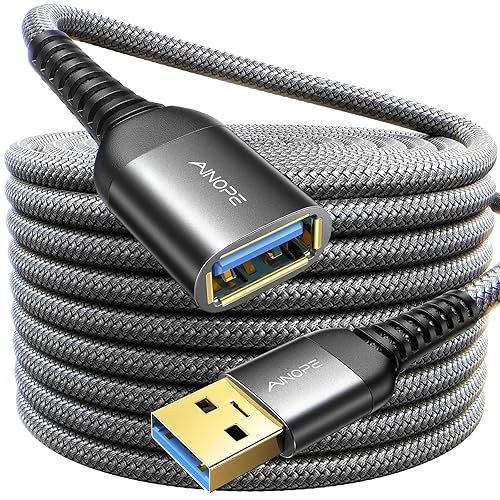 AINOPE USB Extension Cable, USB Extender, USB 3.0 Extension Cable, Male to Female Cord High Data Transfer Compatible with USBKeyboard, Flash Drive, Hard Drive, Printer, 24.6FT, Black - 24.6FT - Black