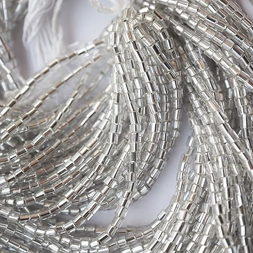 Miniatura 2 de Plata 110 2-Cut Seed Beads 0.079 in Bugle Tubes Checa Cristal Cristal Plata Espejo forrado Full Hank