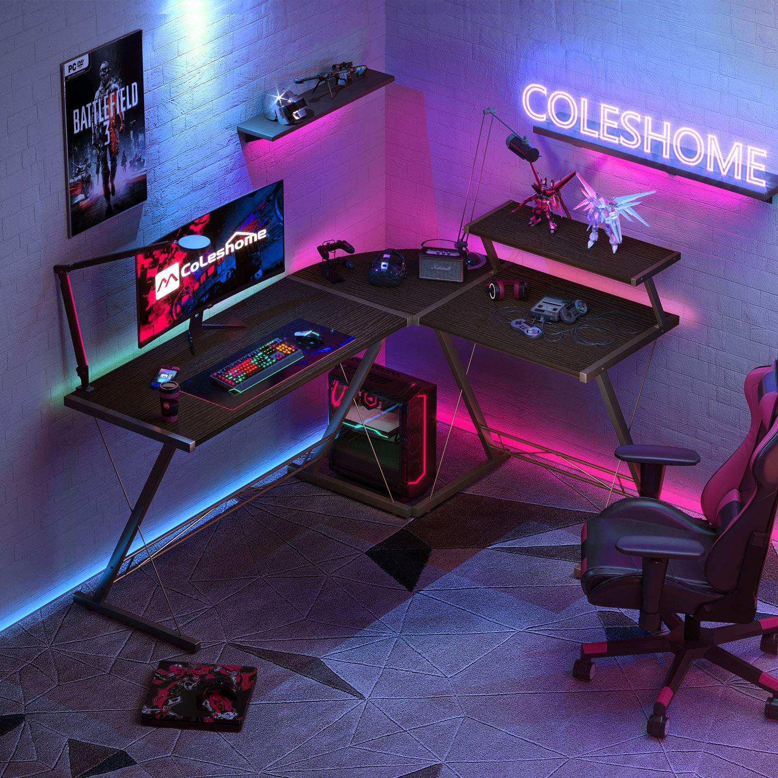Coleshome 61" Super Large L Shaped Desk Gaming Desk, L Desk Computer