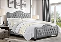 Vista 1 de Rosevera Turin Linen - Cama tapizada con paneles y cabecero capitonado con botones ajustables para dormitorio, tamaño Queen, color gris