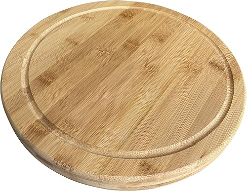 Miniatura 6 de Nature's Kitchen Bandeja redonda gruesa de bambú para servir con ranura para jugo para cortar queso y charcutería (12 pulgadas)