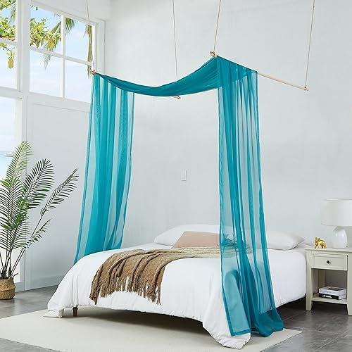 Miniatura 2 de Warm Home Designs Juego de 2 cortinas de cama con dosel verde azulado en tamaño de 55 x 288 pulgadas. 2 cortinas de toldo para cama King se pueden