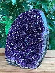 Aglomerado de ametista roxa profunda uruguaia finamente polida com base cortada, geodo de ametista em pé, ametista crua, catedral de ametista, drusa de ametista (0,5-0,7 kg)