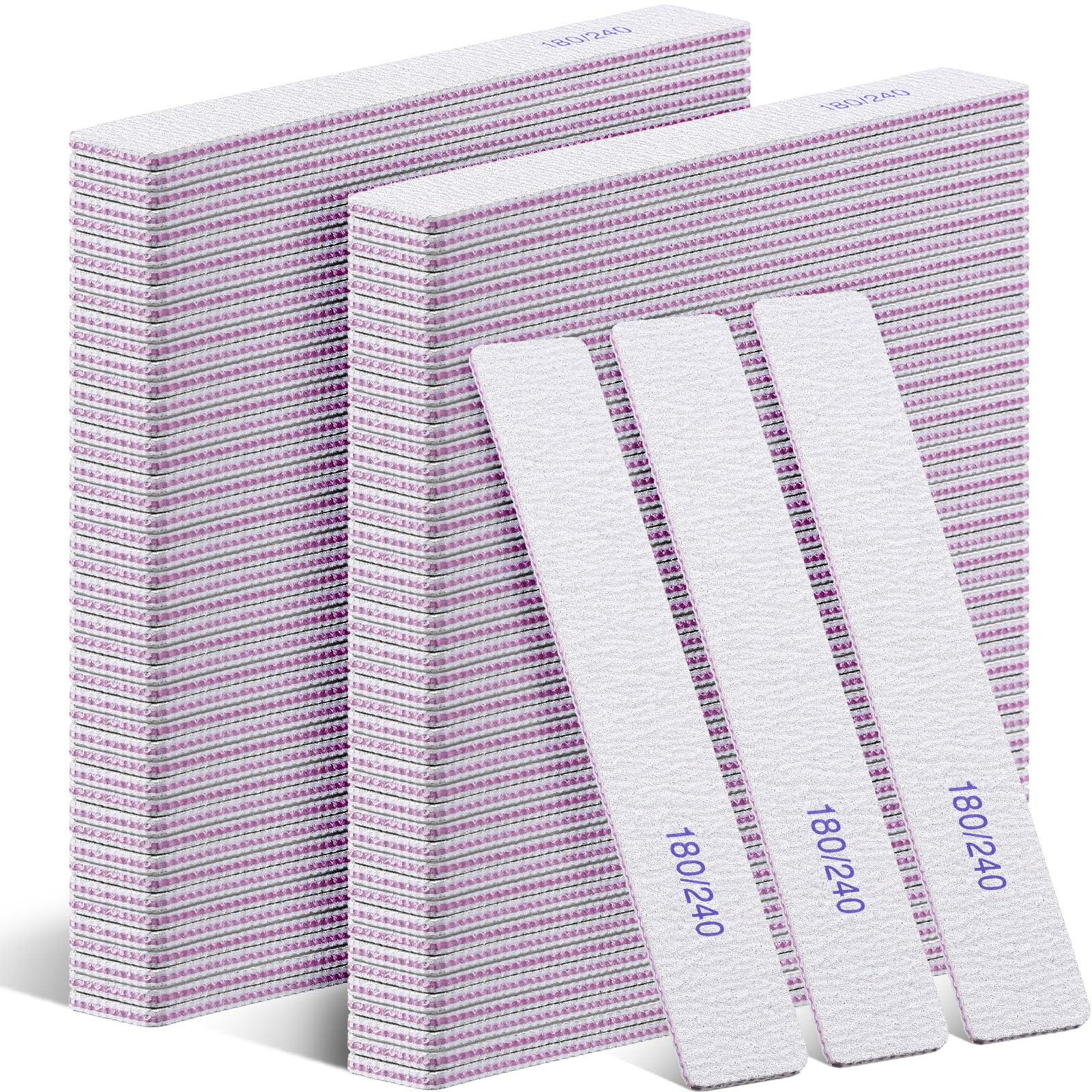 Xinnun Lot de 150 limes à ongles double face - Grain 180/240 - Professionnelles - Réutilisables - Pour ongles en acrylique - Pour salon de maison