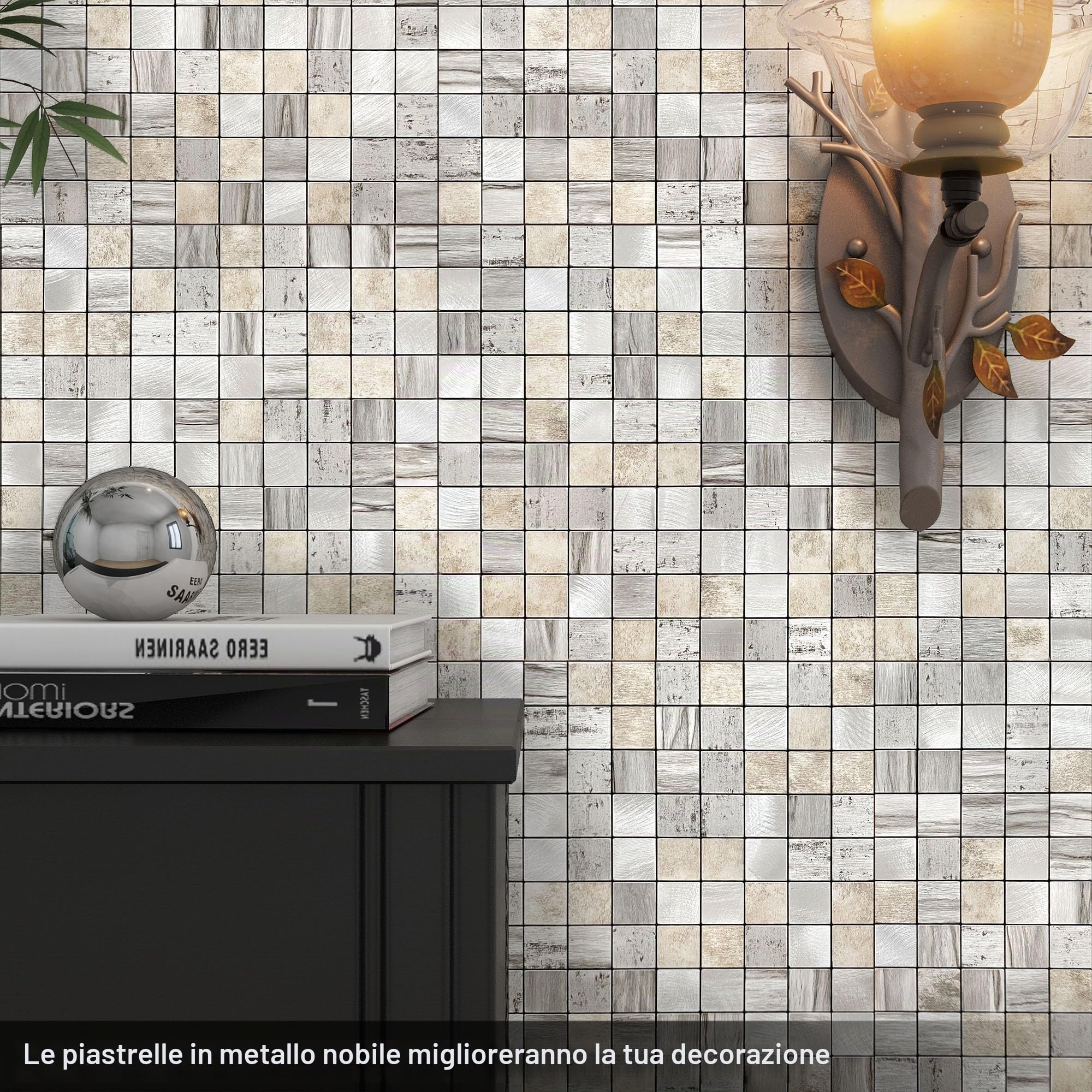 BeNice Piastrelle a Mosaico Autoadesive Cucina Grigio 10pezzi