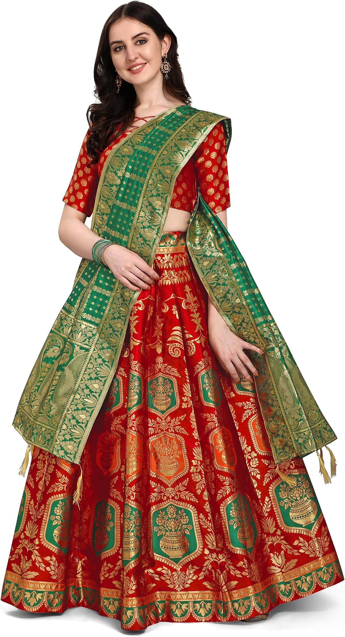 Women's Jacquard Semi-Stitched Lehenga choli