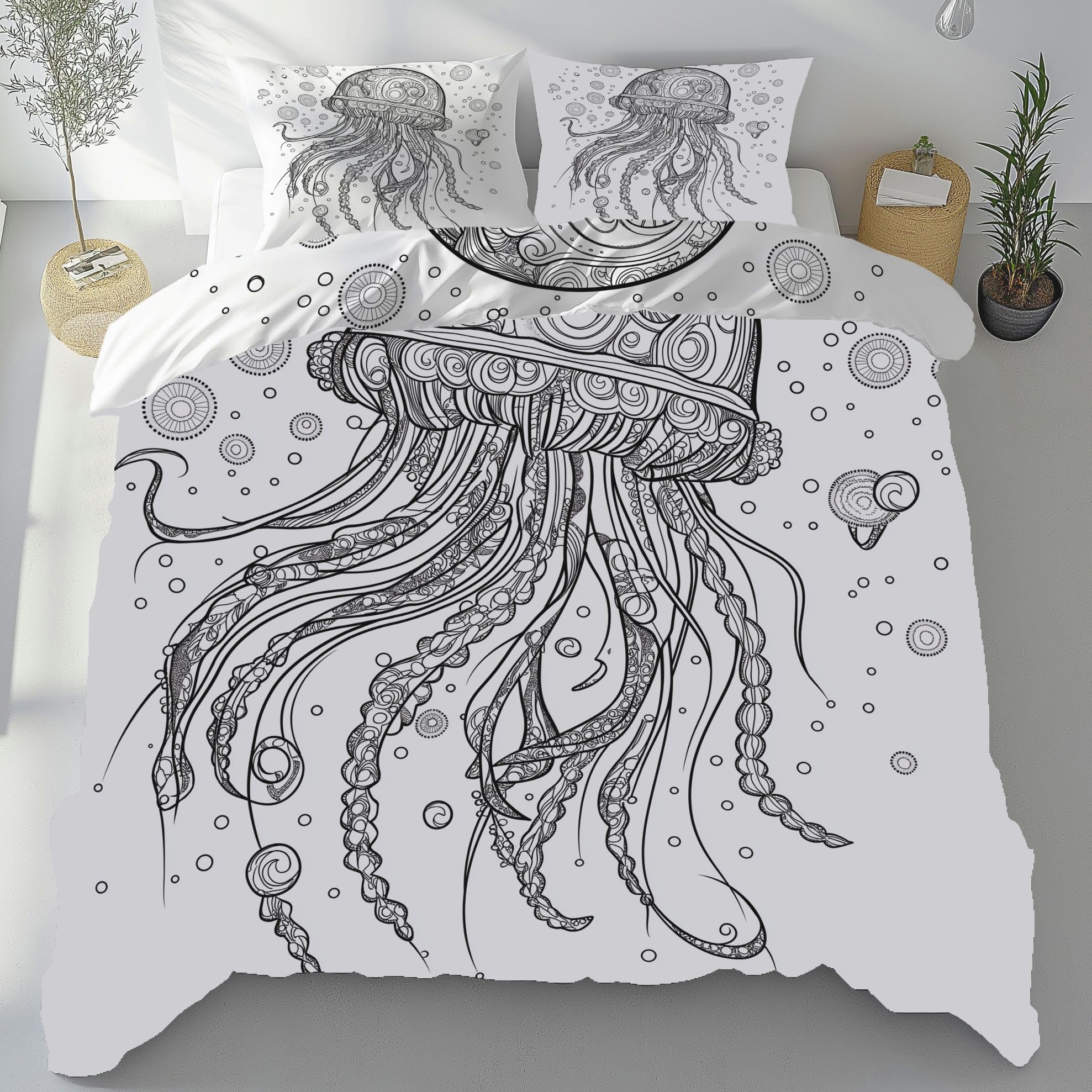 Parure de lit méduse 200x220 en microfibre zippée pour en finir avec la couette qui glisse