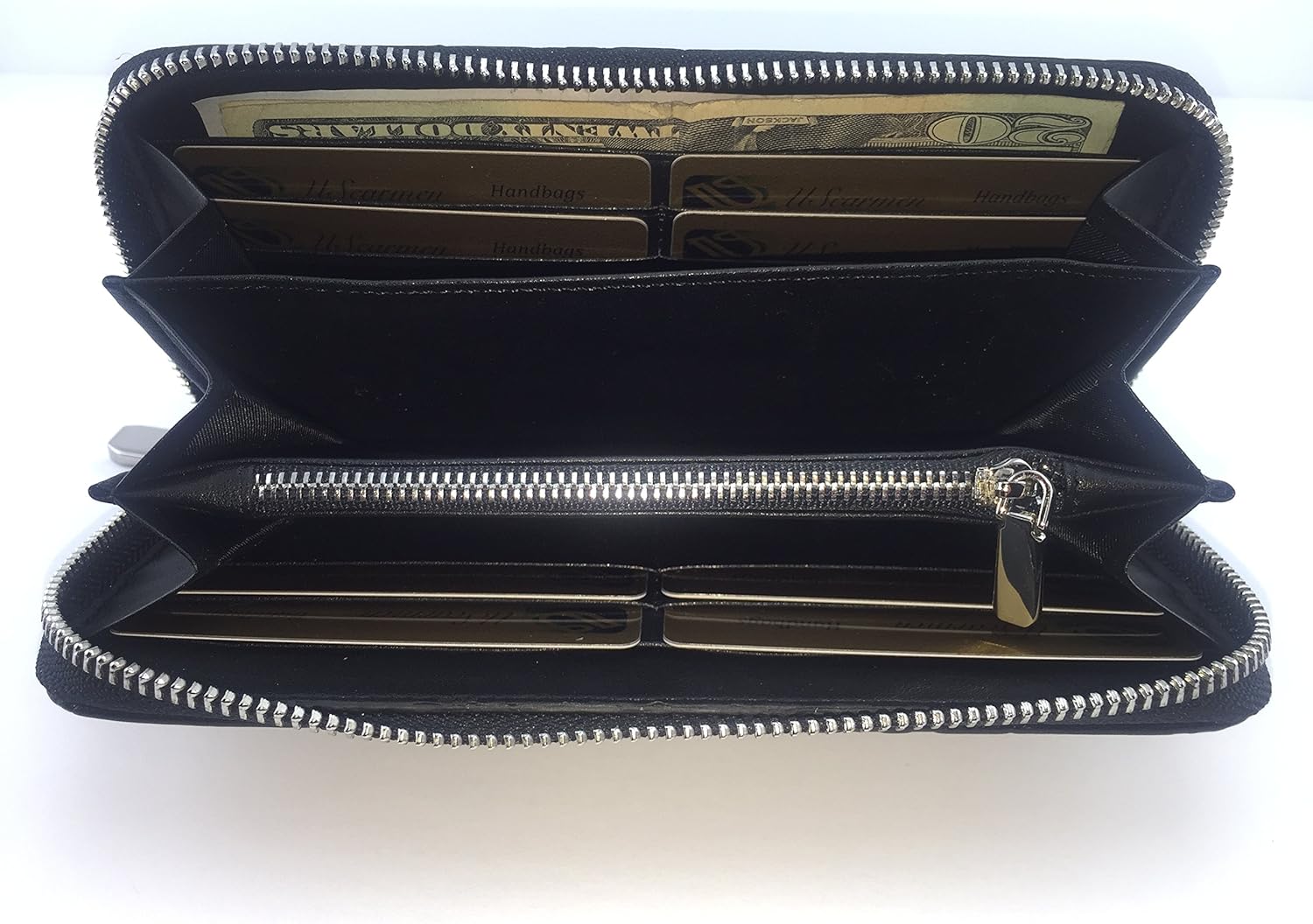 Women's Embossed Zip around Calfskin Leather wallet with RFID Protect Credit Card & ID Card Security (Bronw with Logo) - Image 4