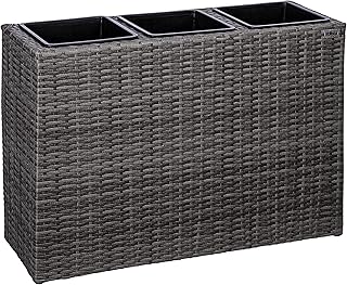 STILISTA® Blumentopf aus Polyrattangeflecht 84 x 29 x 60 cm inkl. Innentopf und Wasserablauf, in 4 unterschiedlichen Farben, Farbe Grau