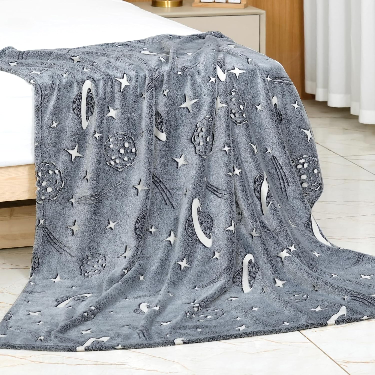 Space Blanket Super Soft Glow in The Dark Planets and Stars Throw Lightweight Glowing Bed Blankets Gifts for Kids Adults Couch Bed (48"x 60", Glow Space) - Image 9
