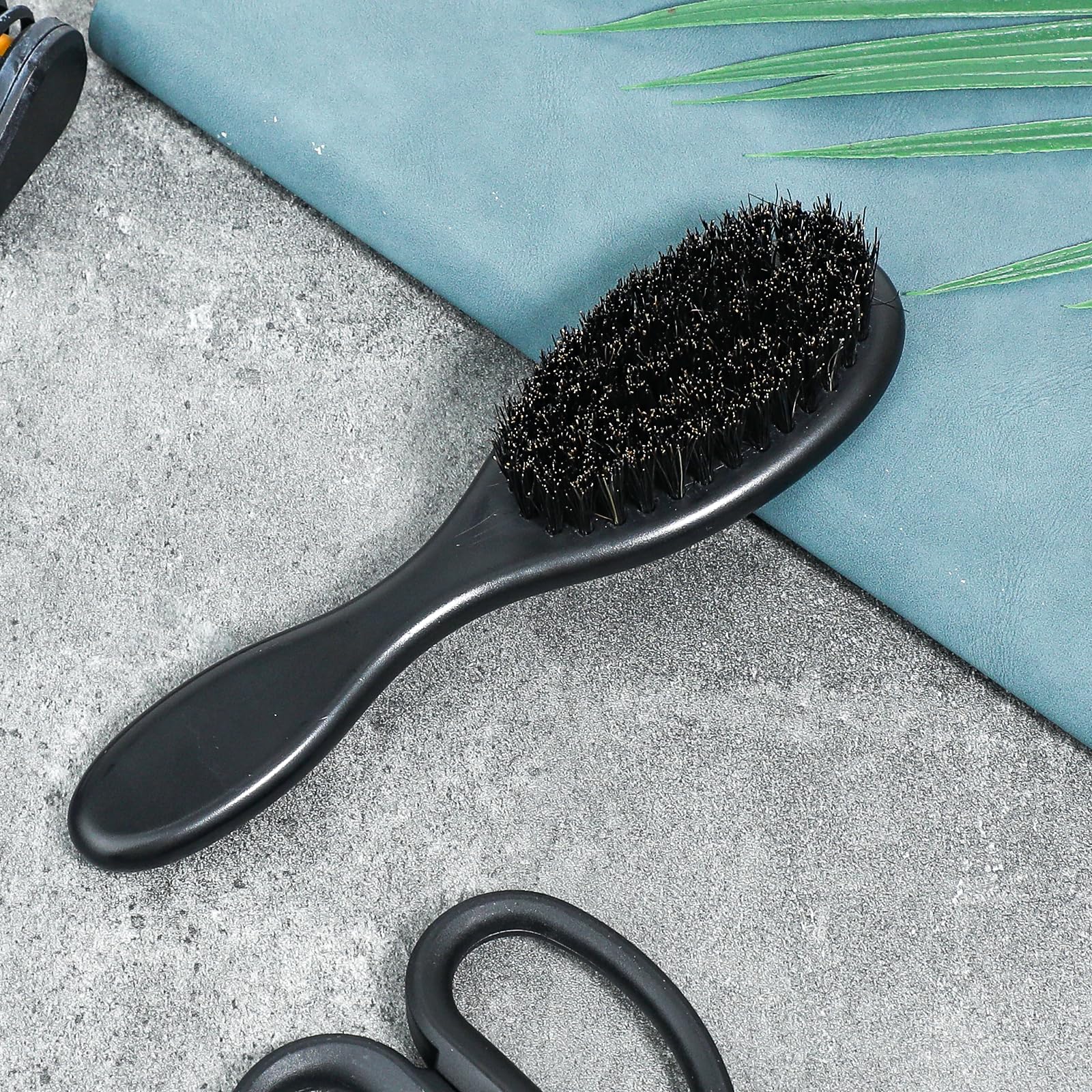 2 Pcs Hair Brush, Barber Brush, Slick Back Brushes Beard Fade Styling Comb Kit with Soft Bristles, Neck Duster Cleaning Brushes for Men, Cutting Shaving Accessories Grooming Tools with Handle (Black)