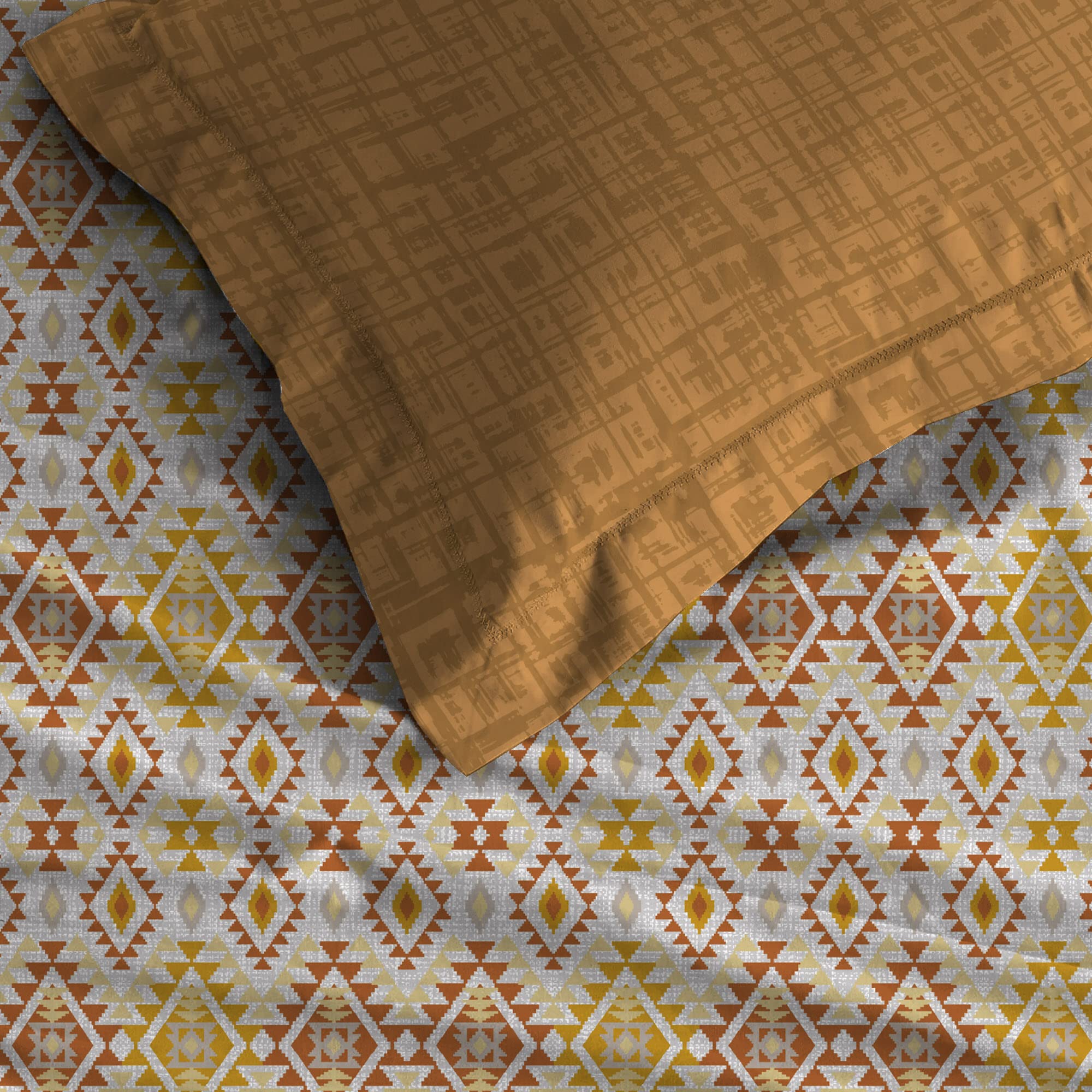 Trident Bedsheet Set - Urban Comfort Collection, 100% Cotton Bedsheet for Double Bed (1 Queen Size Bedsheet with 2 Pillow Covers) Superior Softness, 144 Thread Count - Aria Yellow 1