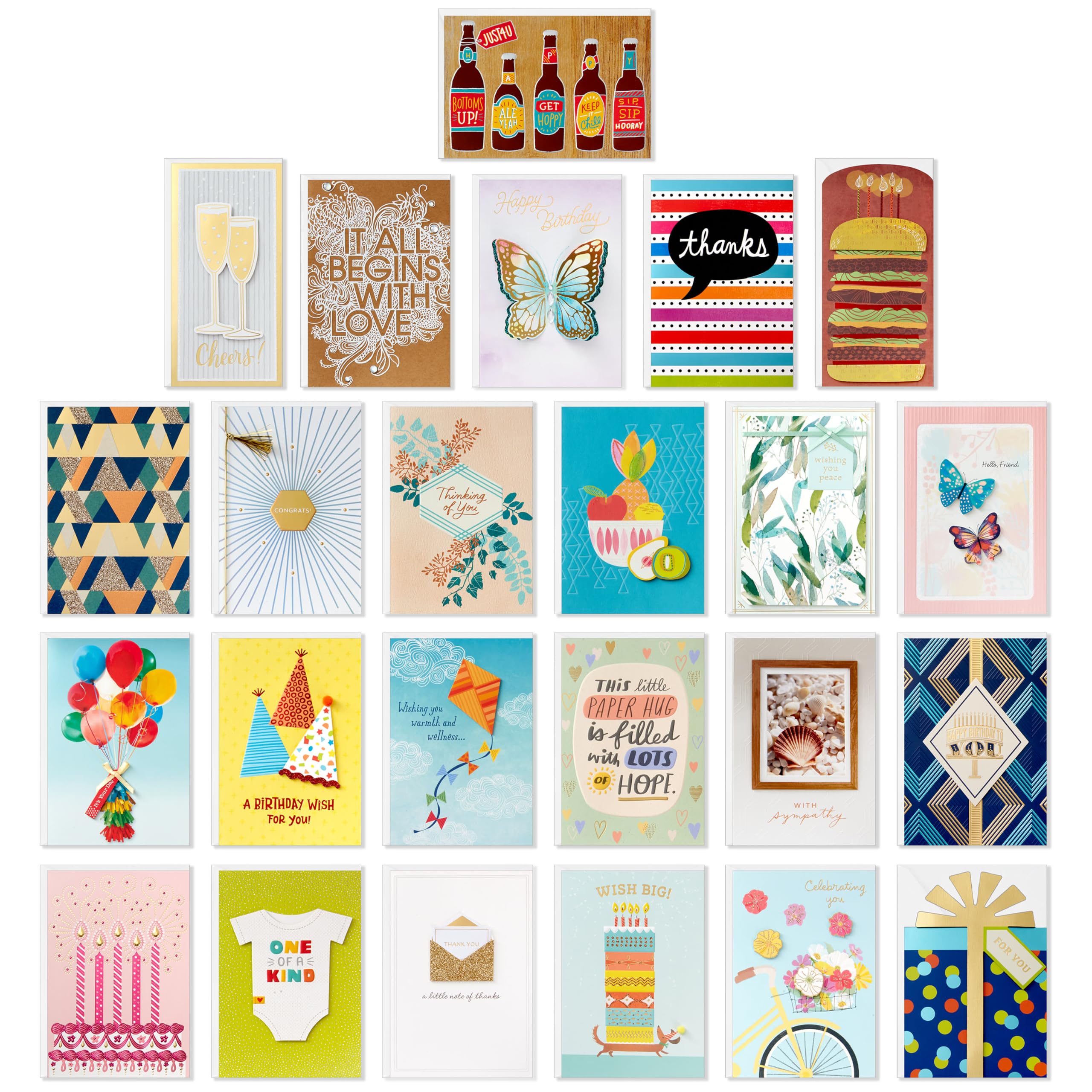 Hallmark Lot de 24 cartes de vœux assorties faites à la main, à pois peints, cartes d'anniversaire, cartes de fête prénatale, cartes de mariage, cartes de condoléances, cartes de remerciement, cartes