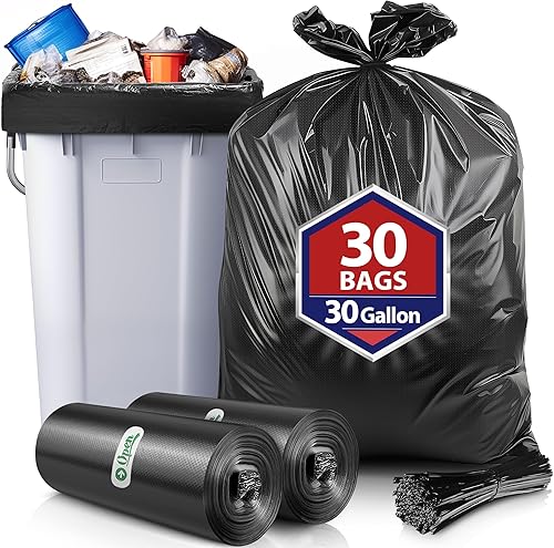 Teivio Bolsas de basura negras de 30 a 33 galones  30 bolsas con lazos de 24, 25, 30, 32 y 33 galones  Bolsas de basura multiusos extra grandes para