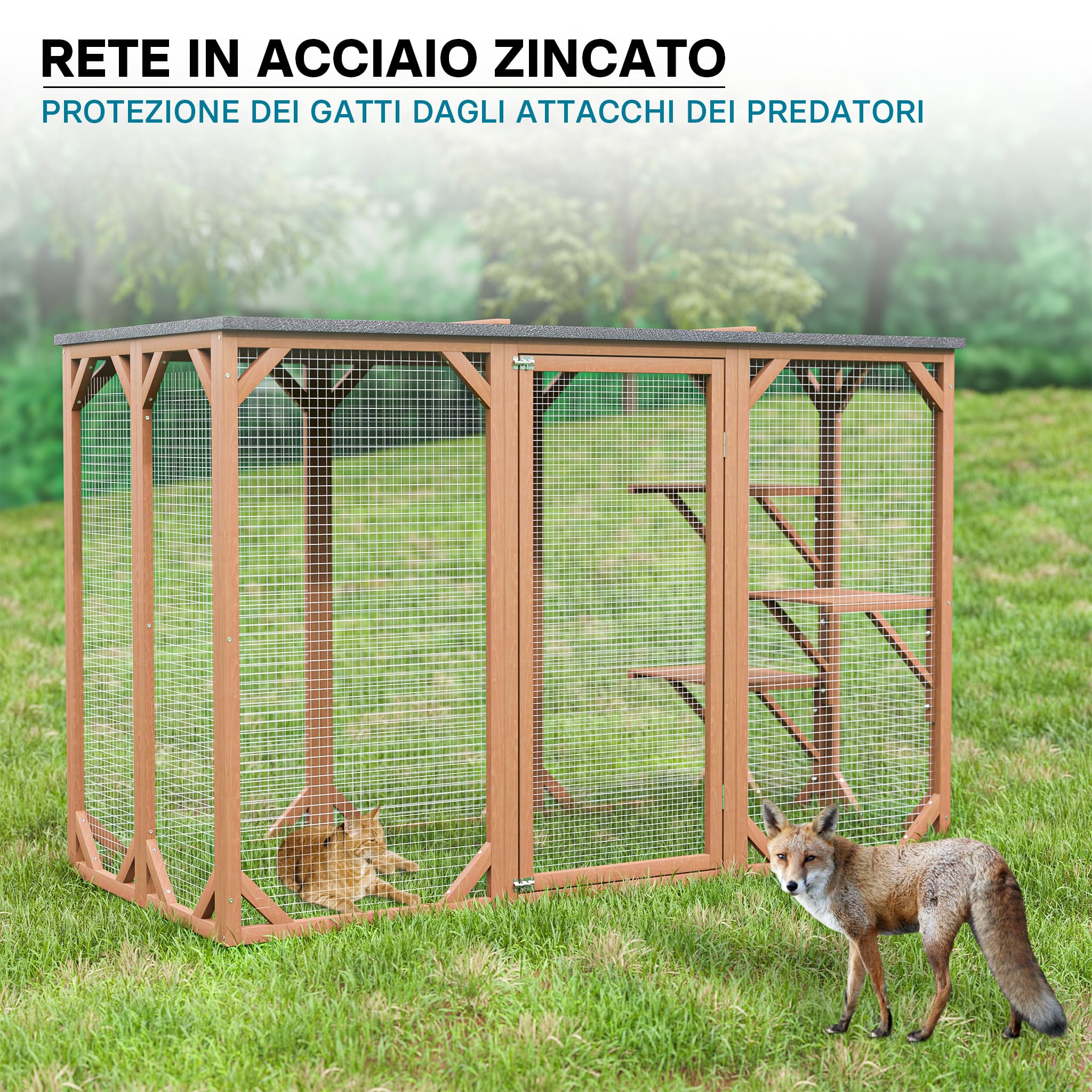 Recinto per gatti da esterno Cat run resistente alle intemperie 180x80x111,8 cm, 3 zone di riposo