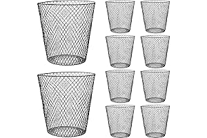 10 Pack Round Black Wire Mesh Desk Metal Garbage Can Waste Bin...