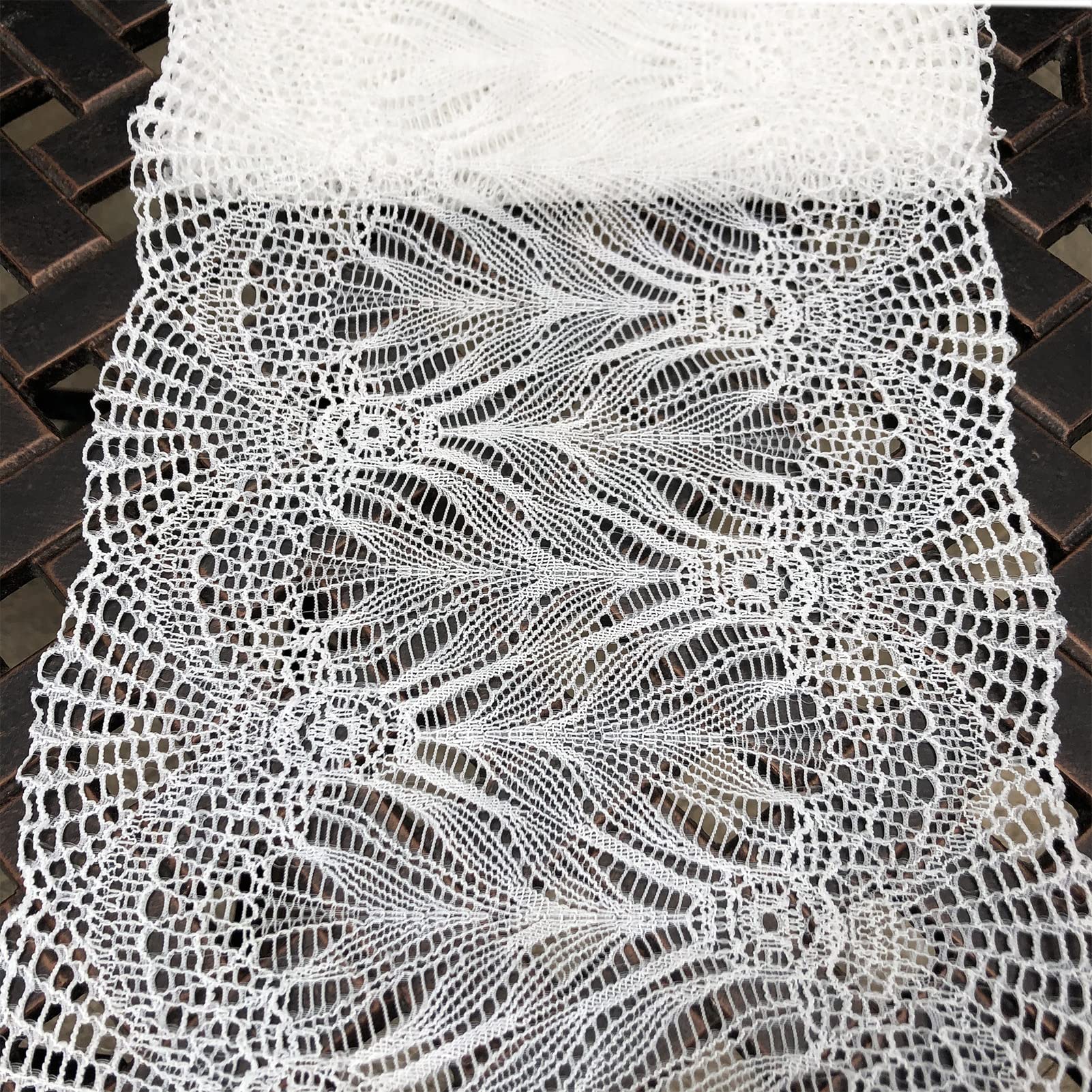 8 Inch Wide Lace Stretch Lace Ribbon Trim Lace Fabric for Table Runner, Garment and DIY Crafts-5 Yards (5002 White)