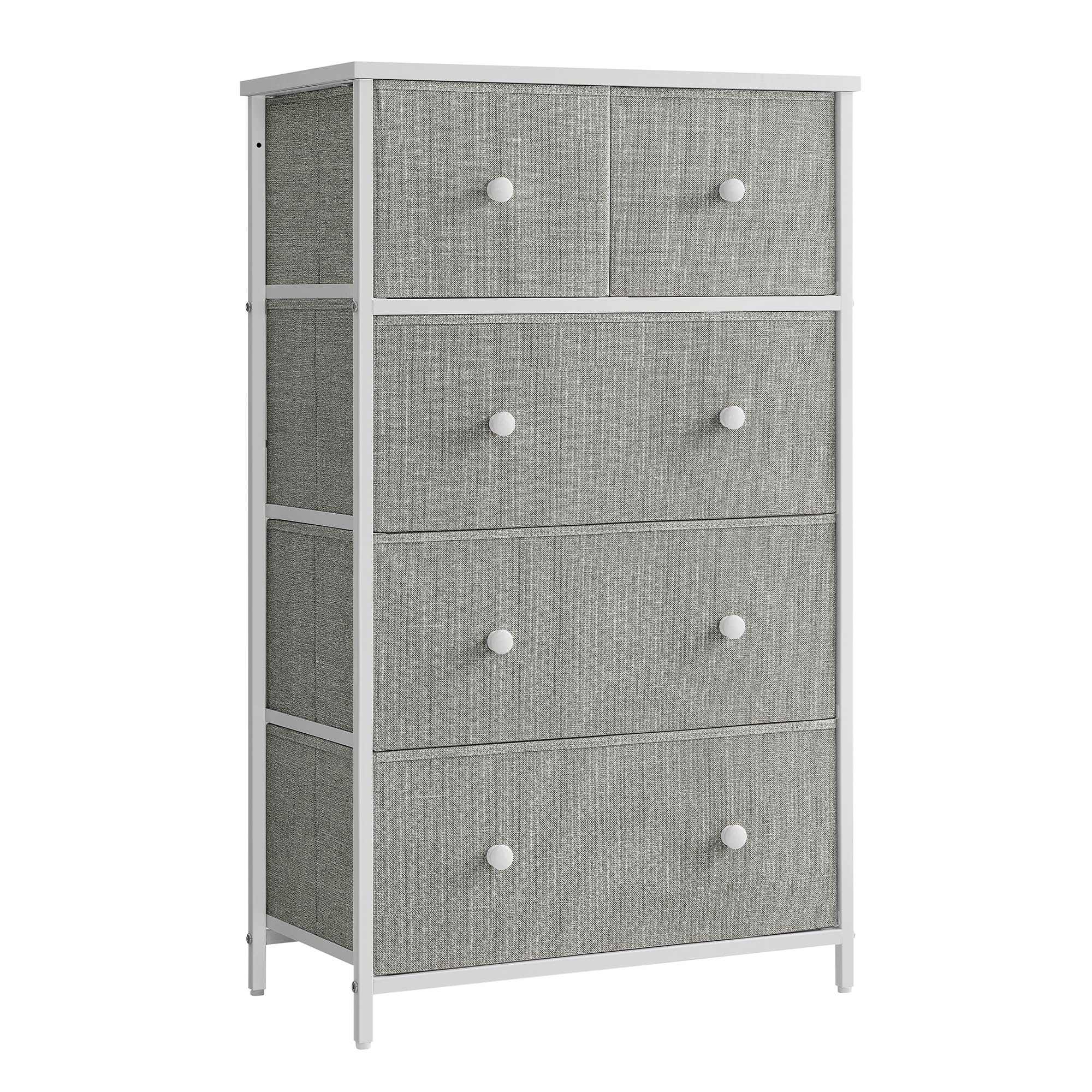 SONGMICS Chest of Drawers, Fabric 5-Drawer Storage Organiser Unit, Dresser, for Living Room, Hallway, Nursery, Light Grey and White LTS514L10