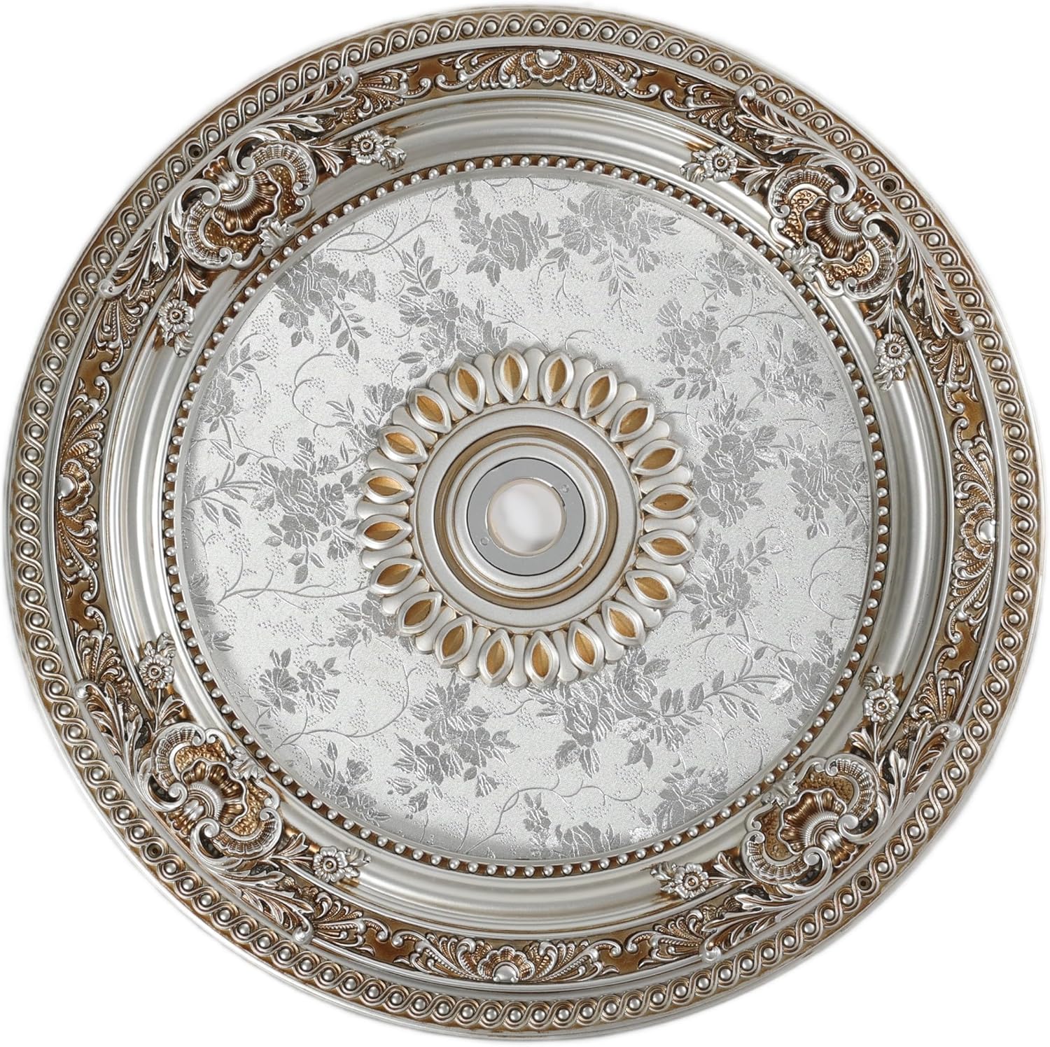 24.4 inch Decorative Ceiling Medallion for Light fixtures, Silver and Gold Finish ?Silver and Gold