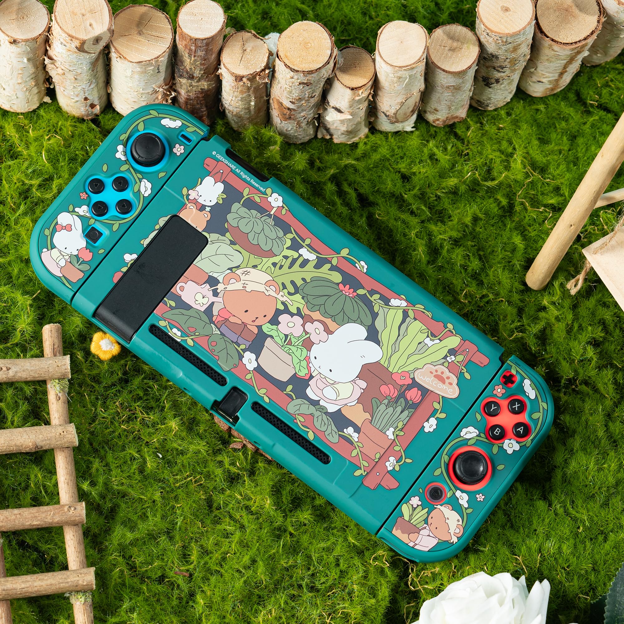 GeekShare Custodia protettiva compatibile con Switch - Custodia antiurto e antigraffio per Switch - Bunny Garden