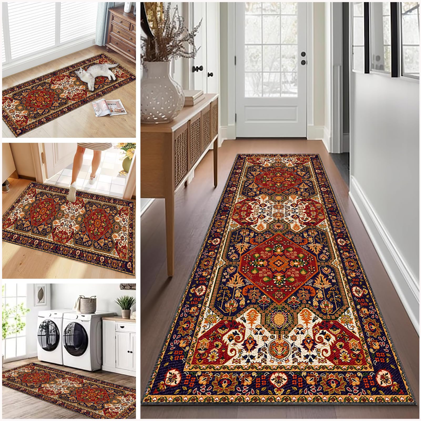 Tapis de Passage Long Tapis de Couloir Antidérapant 60 x 400 cm Tapis de Cuisine Lavable en Machine Tapis d Entree Interieur Tapis Salle de Bain Tapis Couloir Long Moderne pour Cuisine Salon Bureau