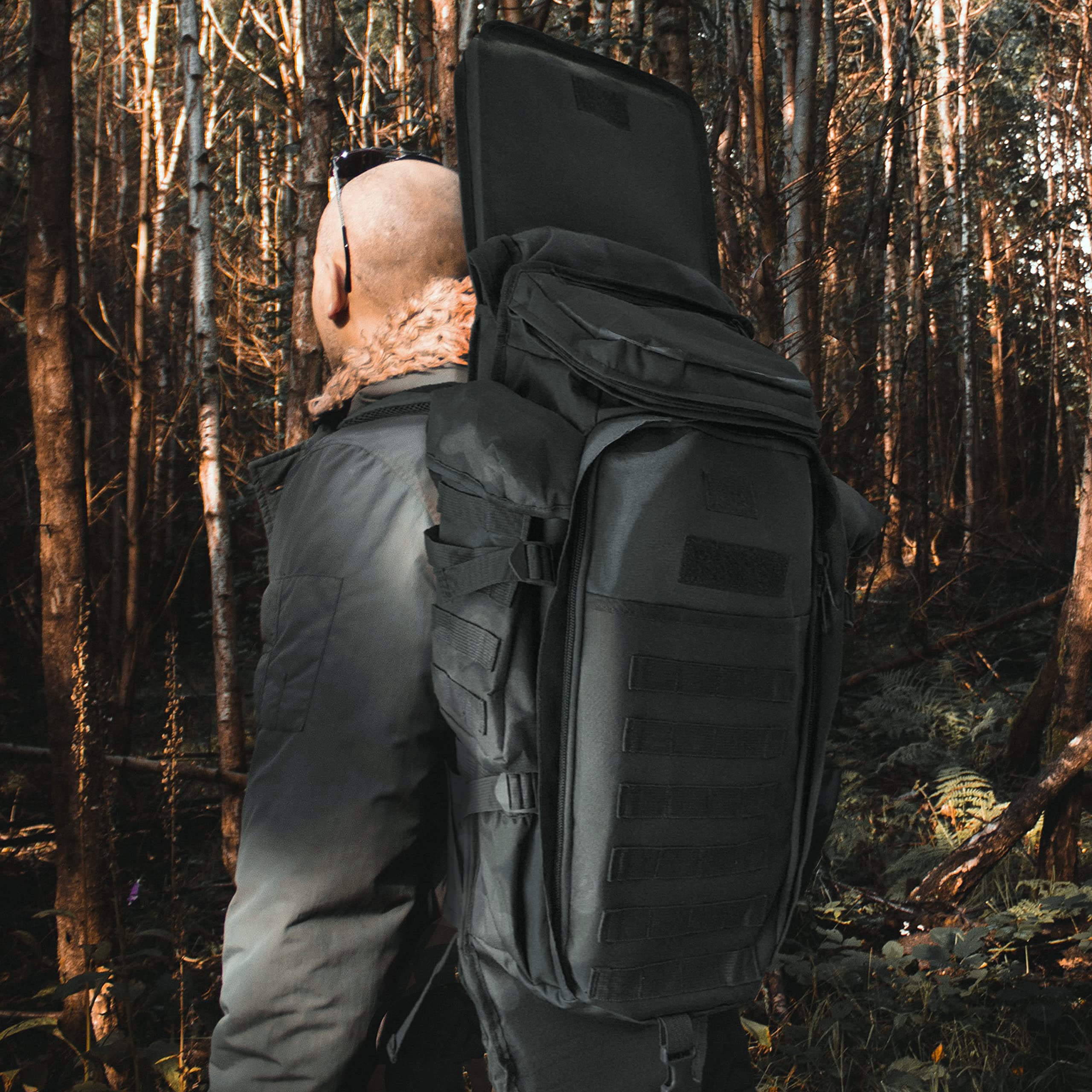 Alephnull Zaino tattico per fucili Borsa telescopica doppia per fucili Custodia impermeabile in poliestere per fucili Compatibile con MOLLE per caccia, tiro, pesca, escursionismo, trekking, campeggio