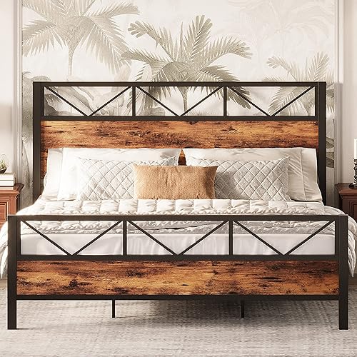 Miniatura 1 de LIKIMIO Marco de cama King cabecero industrial alto de 512 pulgadas marco de cama de plataforma King con soporte de metal fuerte sólido y estable