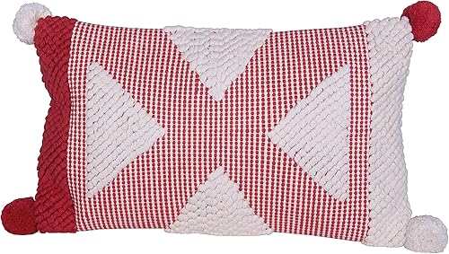 Creative Co-Op Almohada lumbar tejida de algodón texturizado, color rojo