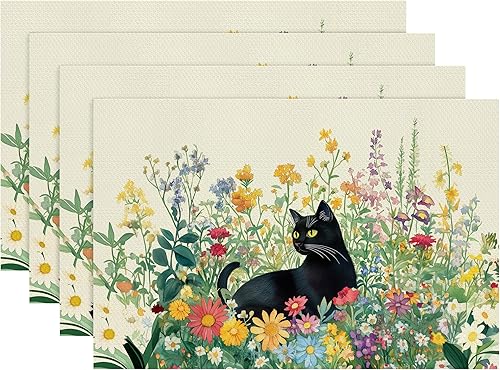 Juego de 4 manteles individuales de vinilo para comedor, lavables, impermeables, juego de 4 manteles individuales negros para mesa de comedor,