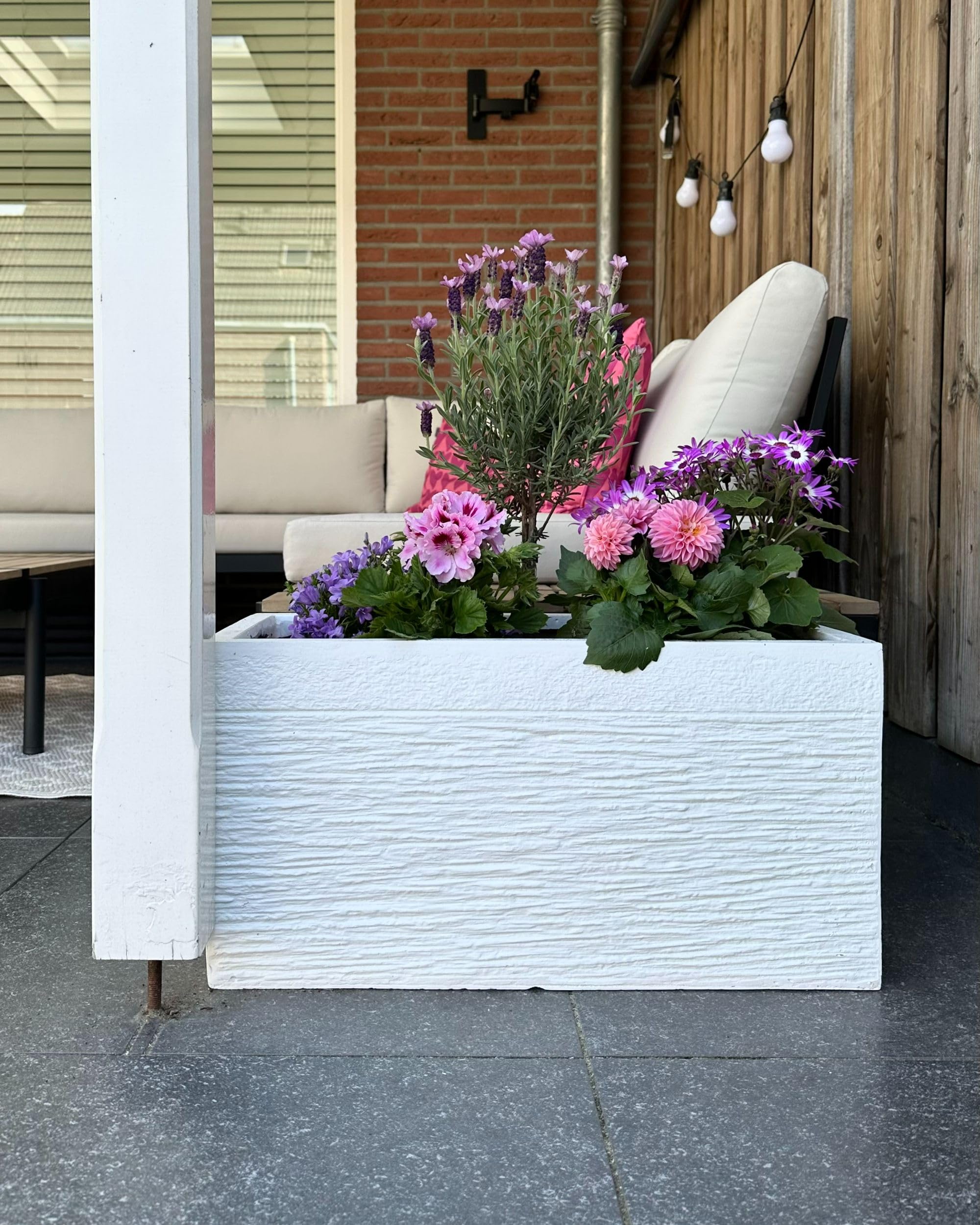 Praktischer Blumentopf 60 x 29 x 30 cm Steingemisch weiß Myra