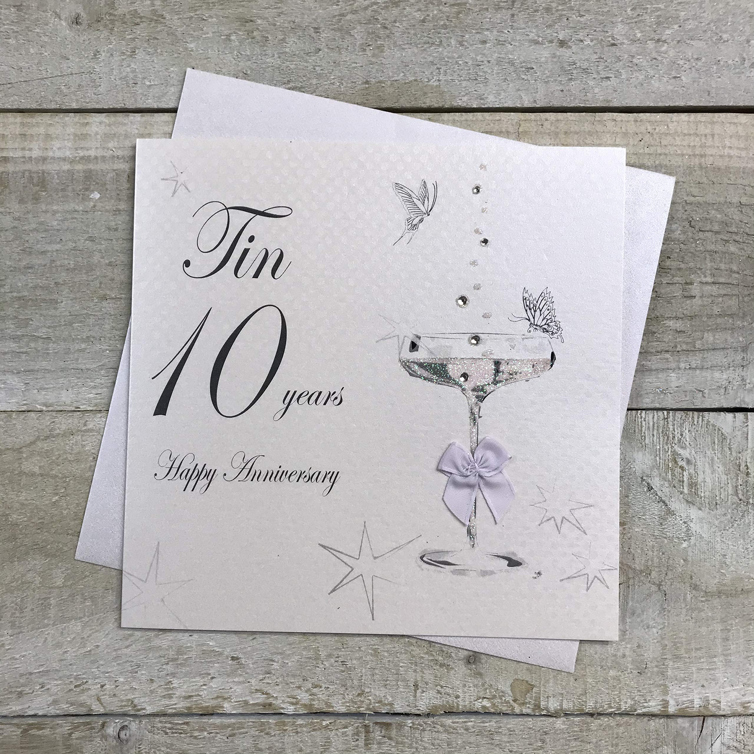 WHITE COTTON CARDS Tin 10 Years Happy Handmade Anniversary Card, TIN10,16cm x 16cm