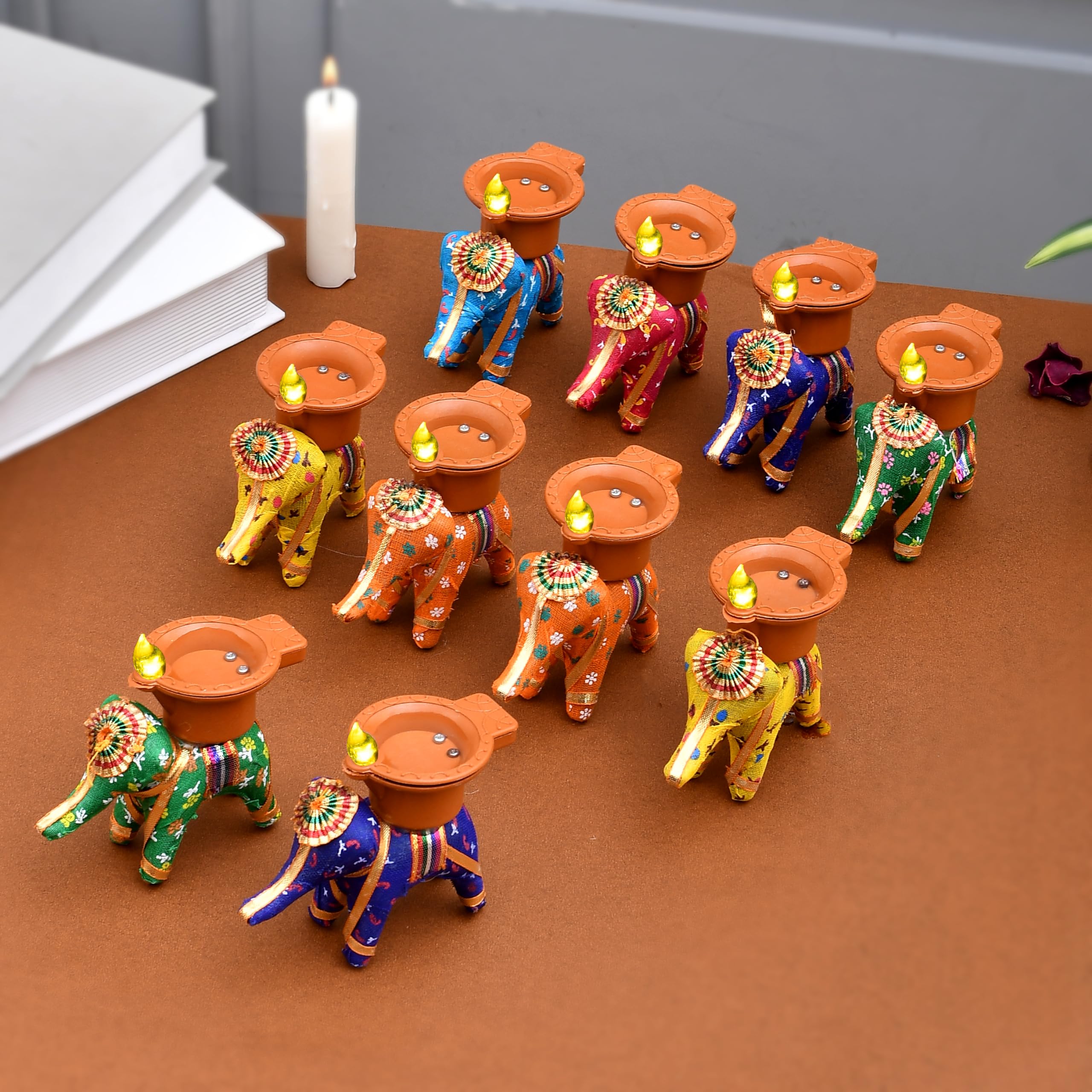Pride Store Elephant Water Sensor Light Diya Multicolor for Home Decor, Diwali Decoration, Birthday, Christmas, Festive Decor Candles (Multi Color-10)