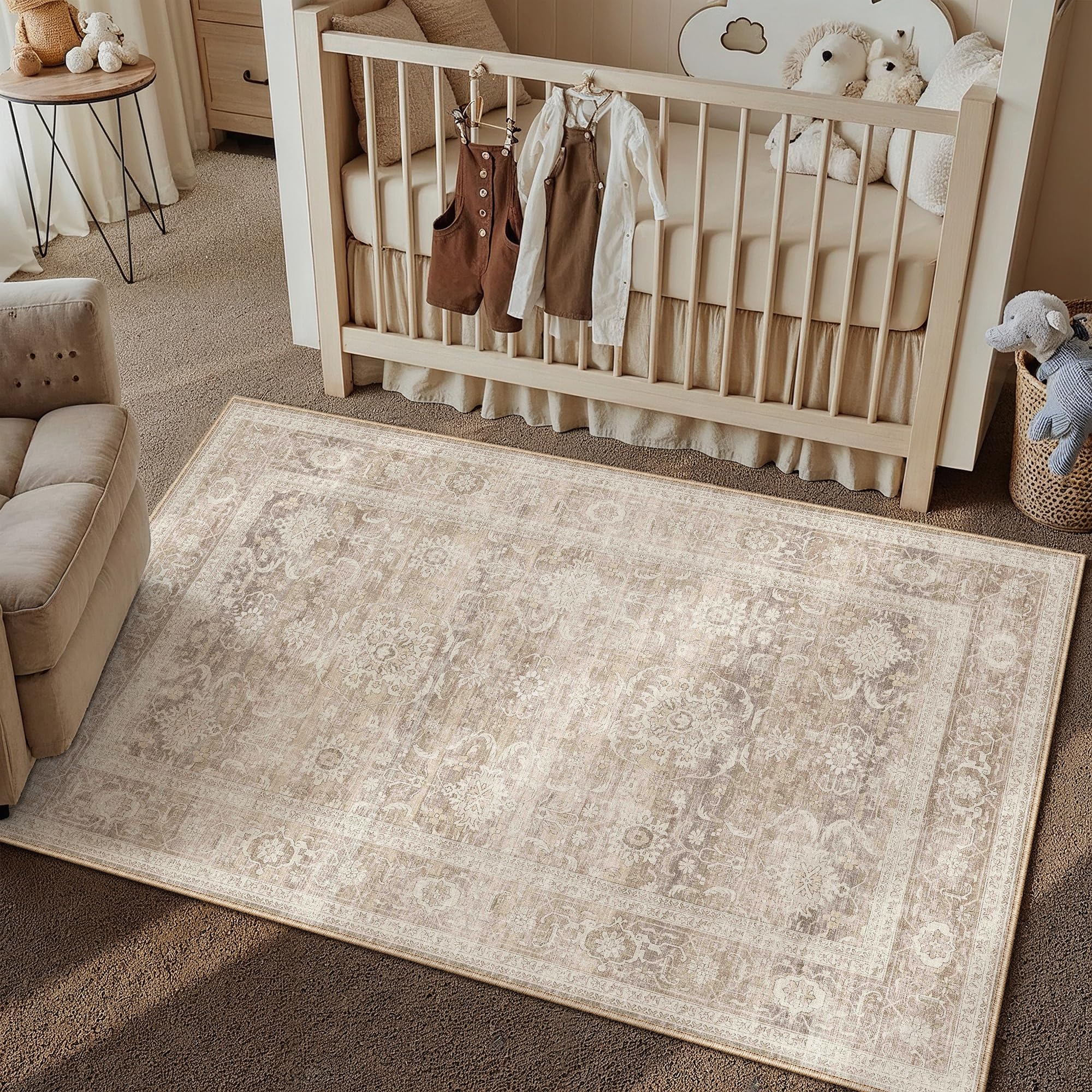 PureCozy Vintage Rugs Living Room Washable Large Rug 80x150cm Beige โ image 1