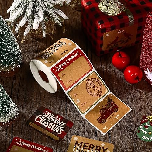 Miniatura 3 de Zonon 400 etiquetas adhesivas de regalo de Navidad, etiquetas de papel kraft para regalo, 6 estilos, calcomanías de nombre de Navidad, etiquetas