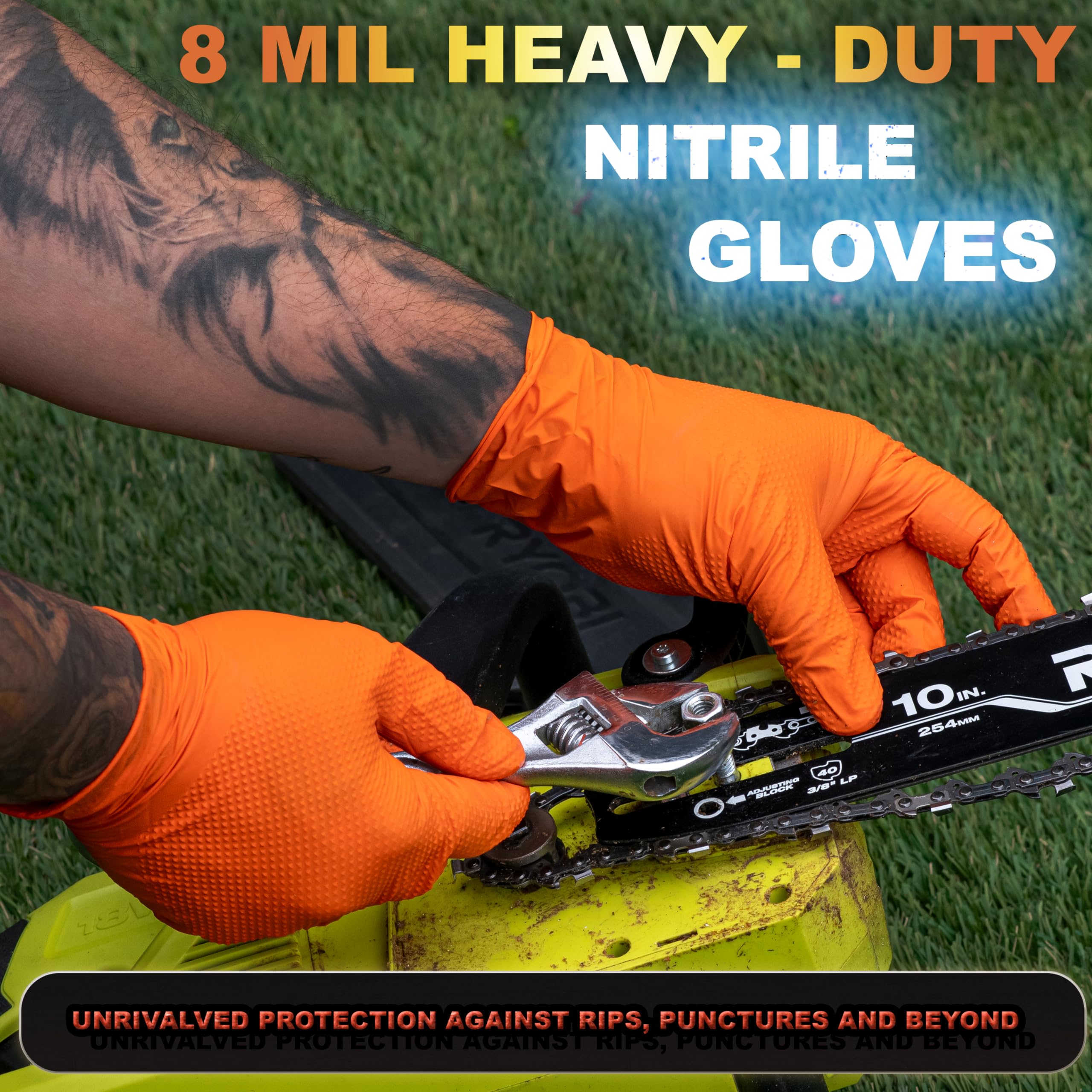 Guantes desechables de caucho de nitrilo, resistentes, aptos para alimentos, mecánicos, limpieza mecánica, textura de diamante, talla XL, color naranja