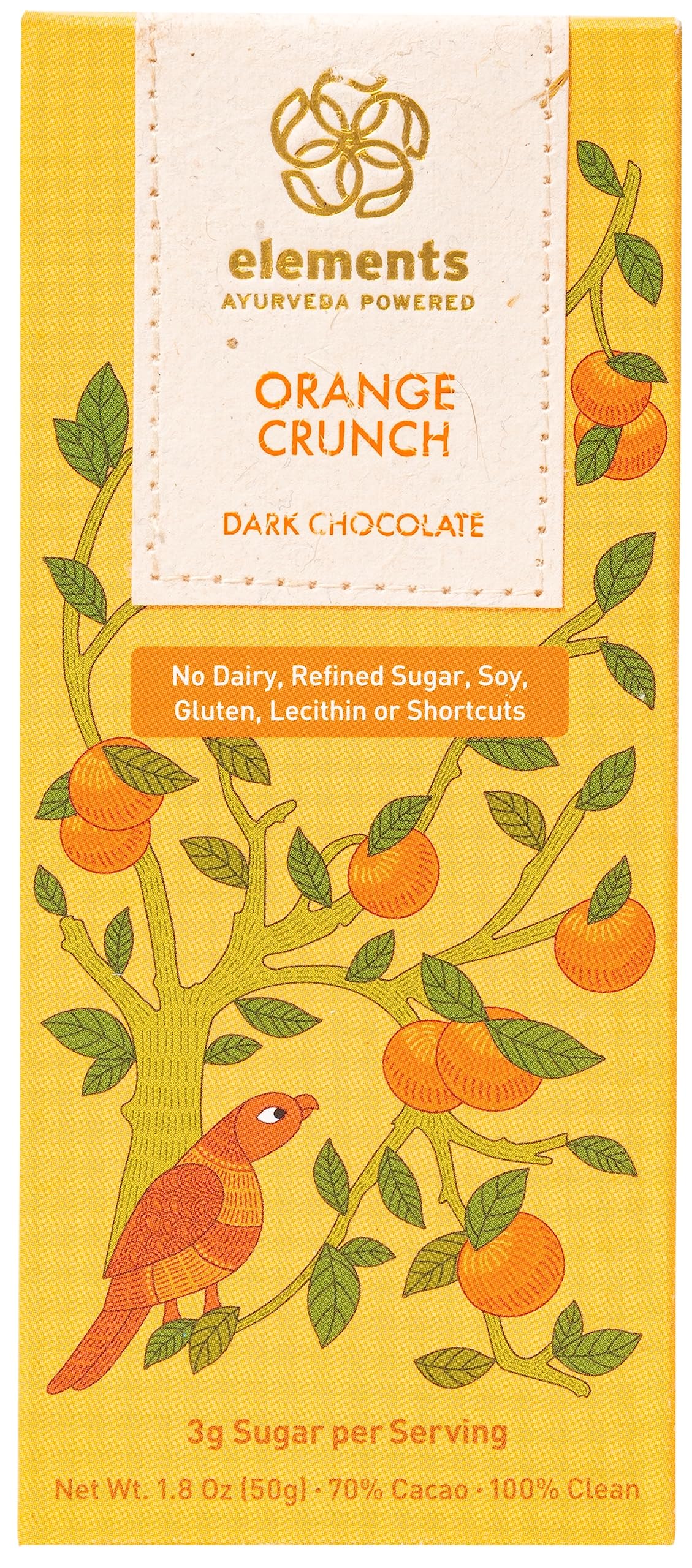 Elements Truffles Orange Crunch w/Quinoa & Turmeric - Heavy Metal Tested - Dairy Free Chocolate Bar - Paleo, Gluten Free, Non-GMO, Raw & Organic Chocolate- Ayurveda Healthy Chocolate Bar - 1 Pack