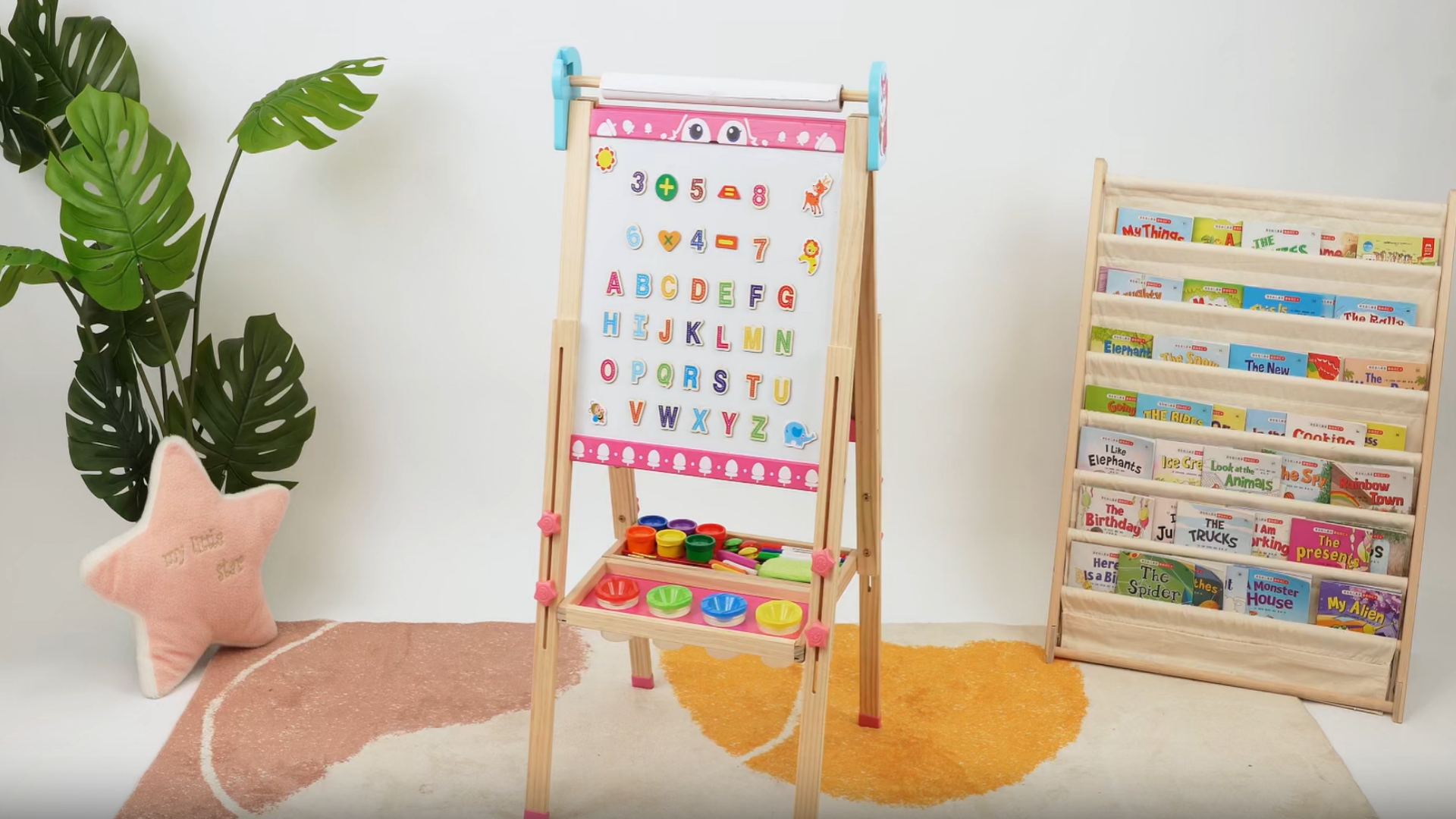Chevalet 3 En 1 En Bois Pour Enfants – Tableau Noir Et Blanc Avec Rouleau De Papier – Hauteur Réglable 95-125 Cm – Inclut 99 Accessoires Et Plateau De Rangement