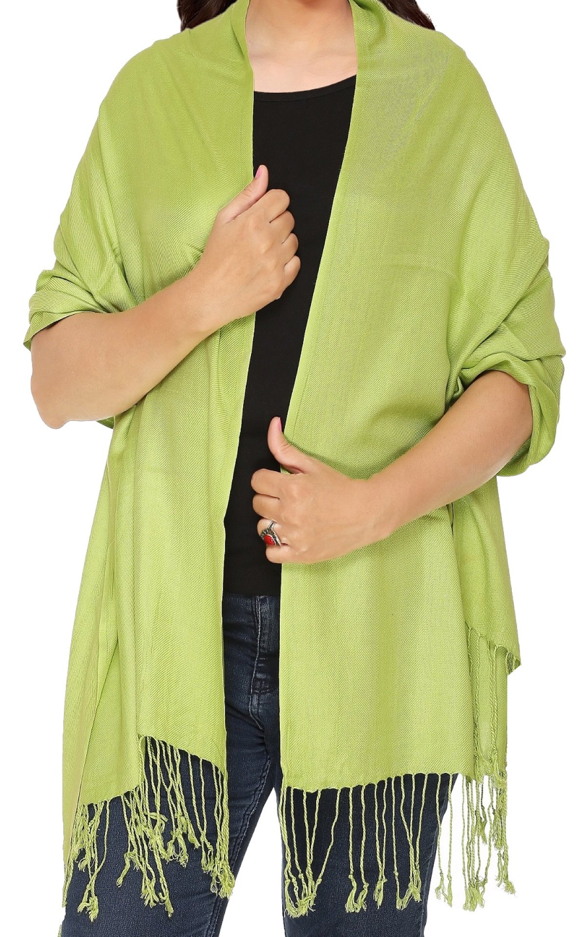 World Of Shawls Women's Lime Plain Pashmina Scarf Hijab Shawl Stole Wrap Viscose ( Green)