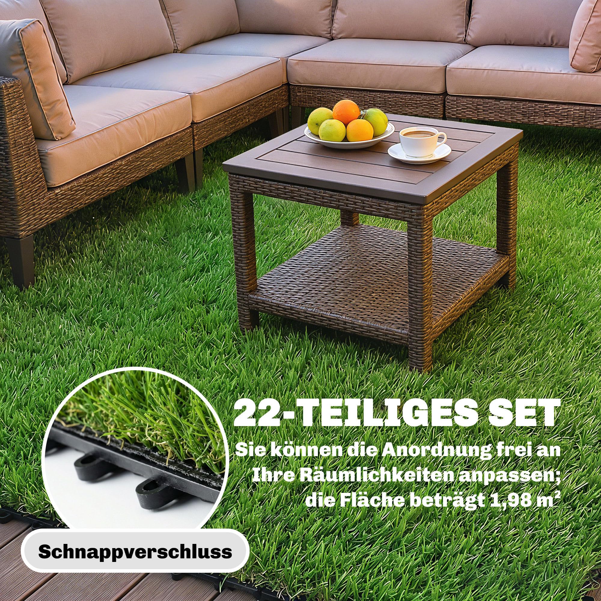 Outsunny 22er Set Kunstrasen Fliesen 30x30 cm Rasenfliesen mit Drainagesystem, 2m² Rasenteppich Kunststoff Grasmatte Künstlicher Rasen Bodenbelag Grasfliese für Balkon, Terrasse Garten Outdoor Grün