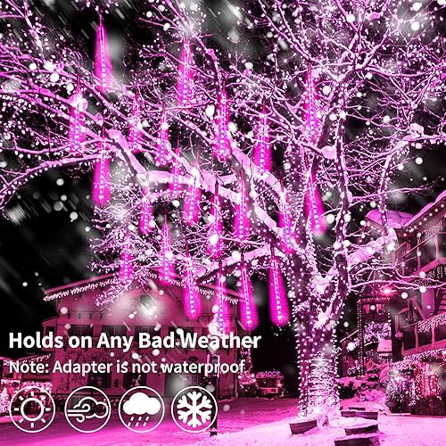 Vista 50 de JJGoo Luces de Navidad, luces de lluvia de meteoritos, 10 tubos de 12 pulgadas, 240 LED, luz de carámbano, luz de lluvia para exteriores