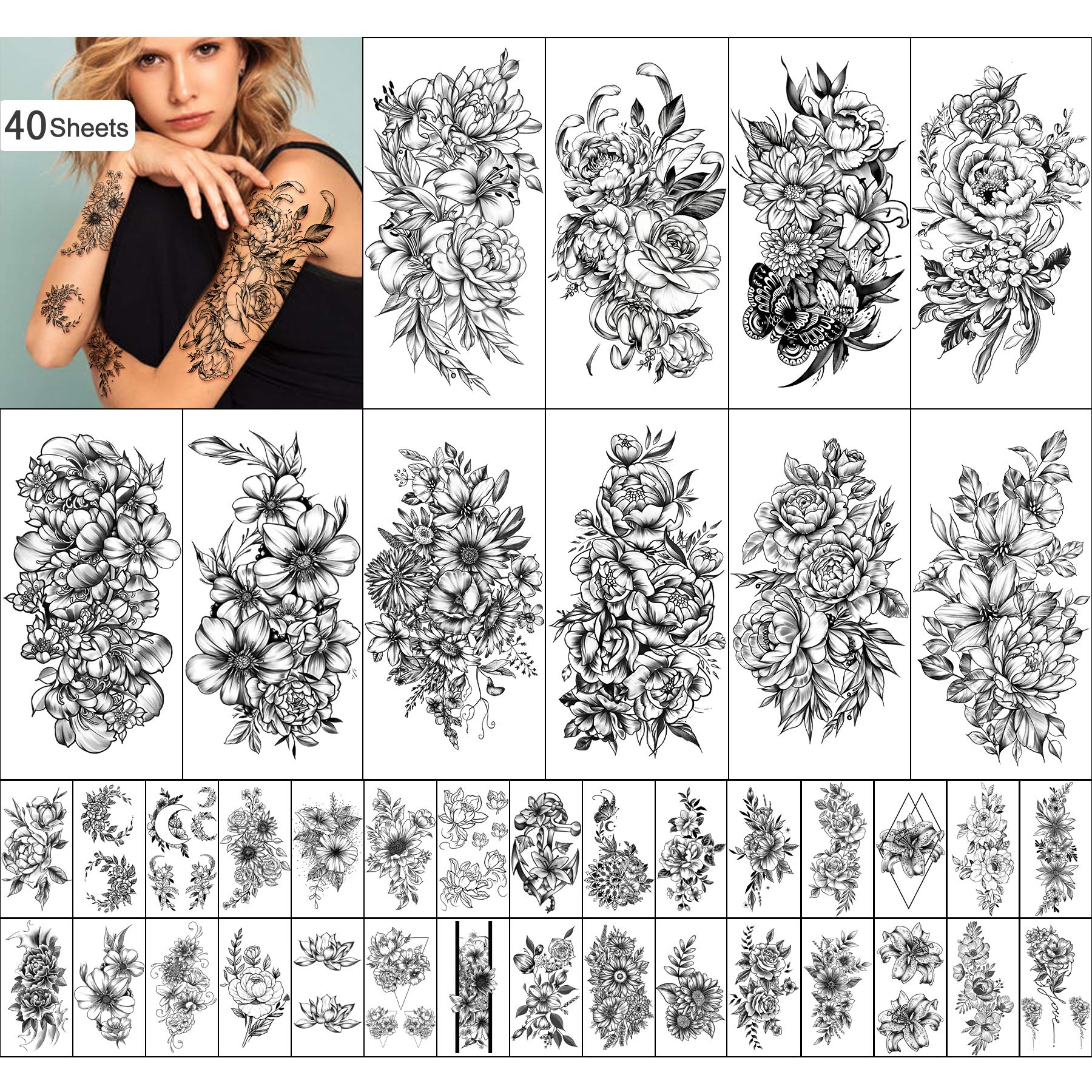 Buy Yazhiji 40 sheets Lasting Temporary Tattoos Large Chrysanthemum and