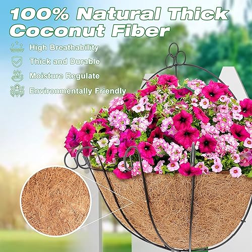 Miniatura 3 de LAWYAMAI 6 forros de coco medio redondos de 12 pulgadas para cesta colgante, forro de fibra de coco de repuesto 100% natural para maceta de jardín