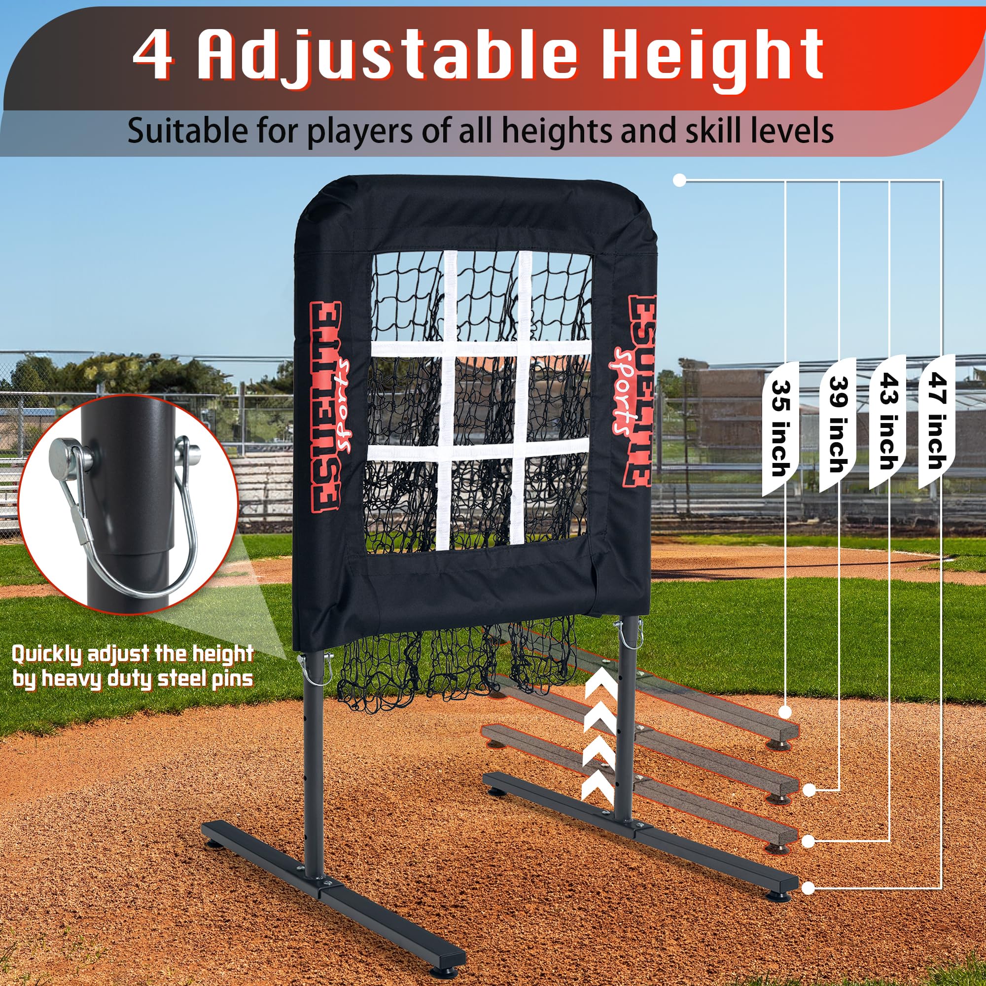 Pitching Net mit Schlagzone, 9-Loch-Pitching-Netz, tragbares Baseball-Softball-Trainingsgerät