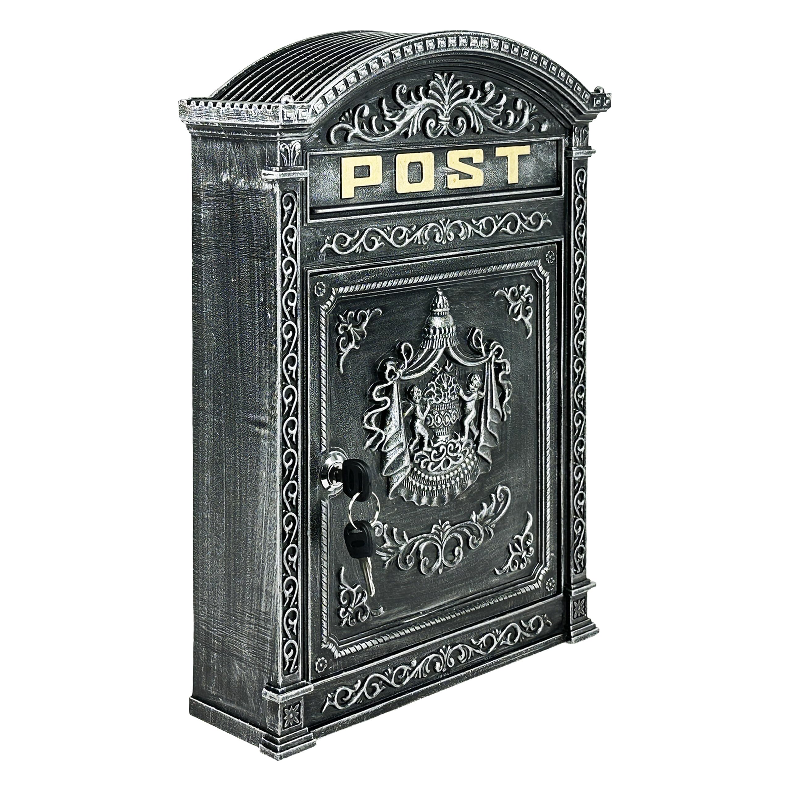 Relaxdays Antique-looking Letterbox, 44.5 x 31 x 9.5 cm, Outdoor, Wall-Mount Mailbox, Cast Aluminium, DIN A4 Letters