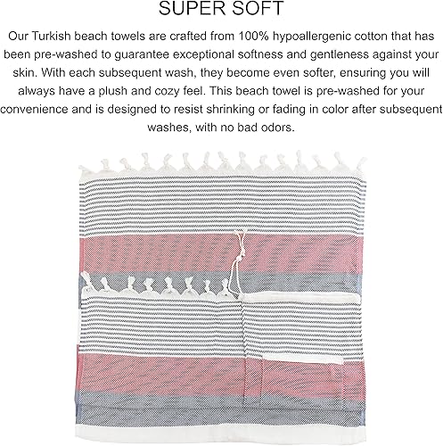 Miniatura 6 de Toalla de playa turca (71 x 39 pulgadas), se convierte en una bolsa, toallas de baño de gran tamaño 100% algodón, manta de playa ligera de secado