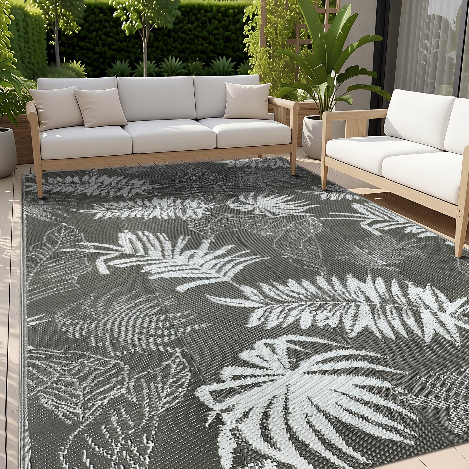 IMIYOKU Outdoor Rug for Patio Waterproof 150x245cm Reversible Large Outdoor Rug, Portable Plastic Straw Rugs Indoor Area Rugs for Backyard Beach Balcony Deck Picnic Camping