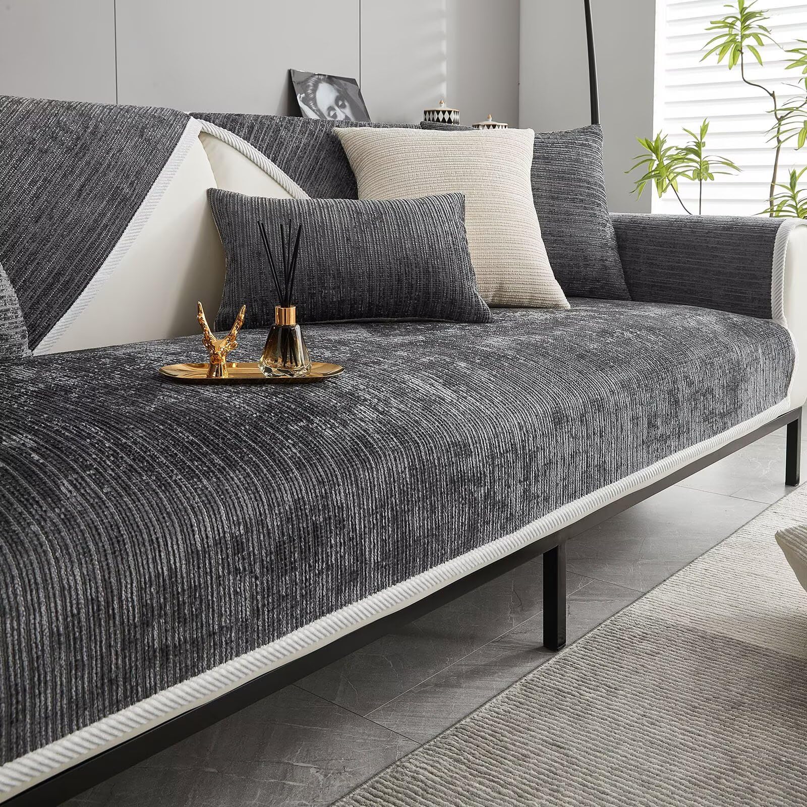 Bettschlange Sofa Überzug, Couch Überzug L Form 1/2/3/4 Sitzer, Sofa Cover Sofabezug Ecksofa rutschfeste Sofaschoner, Sofadecken für Sitzfläche, Universelle Sofa Überwurf,Grau,110 x 160 cm