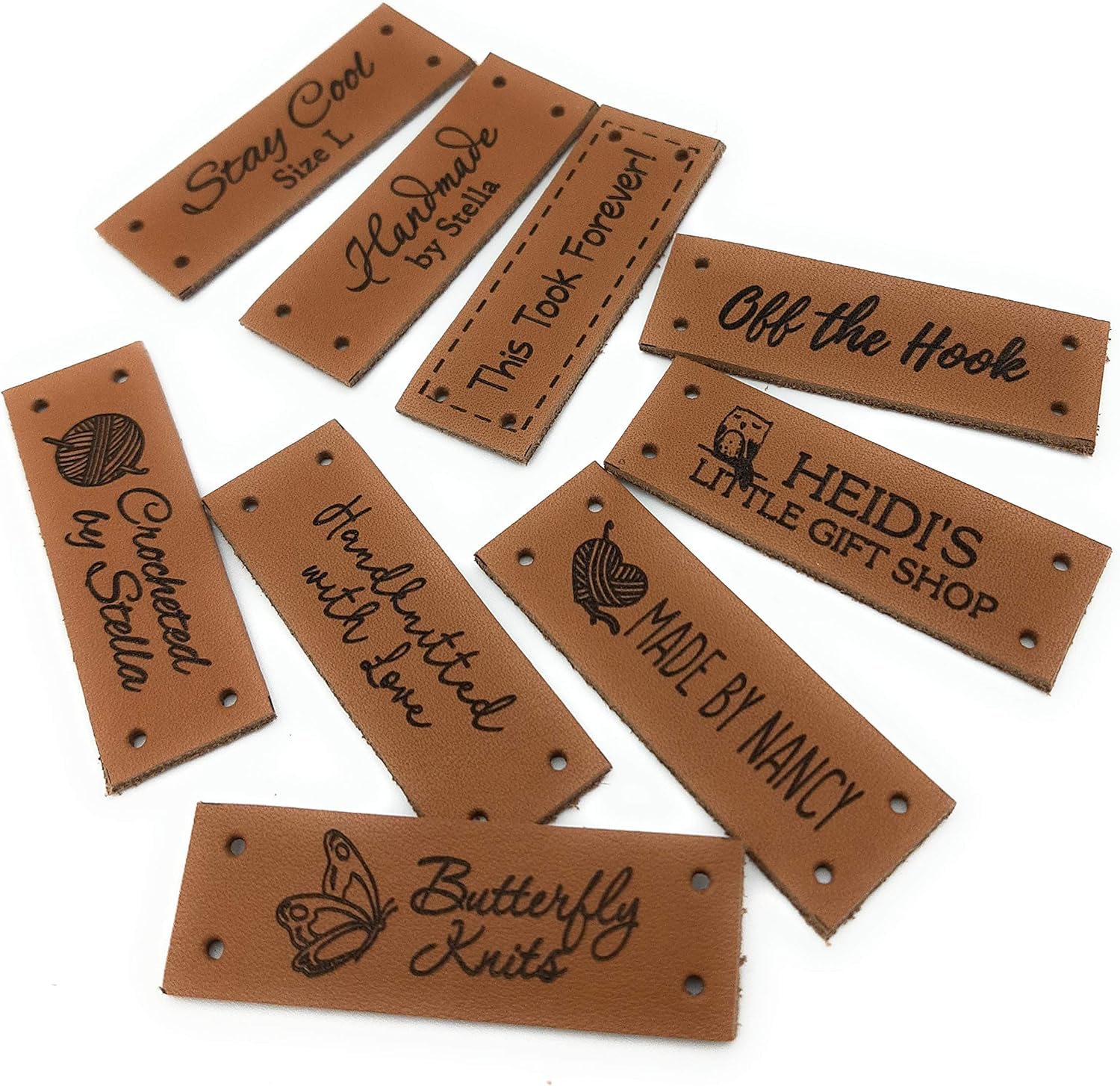 Custom logo labels, leather knitting labels, labels, personalized garment tags, logo branding labels, crochet leather labels, set of 25